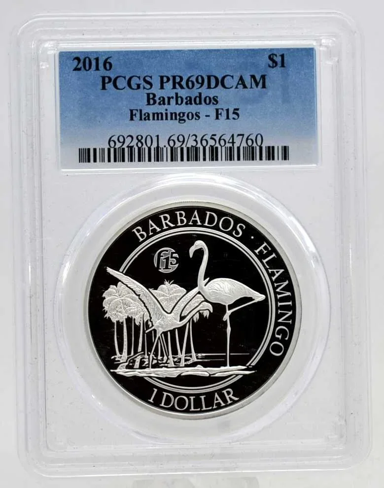 1 Oz Silber Barbados Flamingo F15 Privy 1 Dollar 2016 PCGS MS69DCAM
