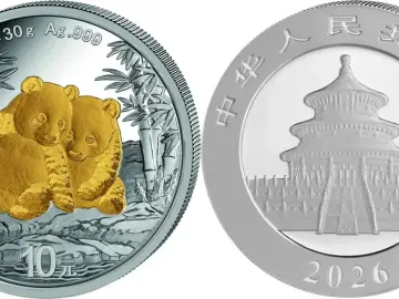 10 Yuan Silber China Panda 2026 mit Goldapplikation