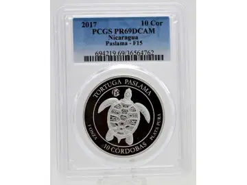 1 Oz Silber Nicaragua 2017 Tortuga Paslama F15 Privy 1 Dollar PCGS MS69DCAM