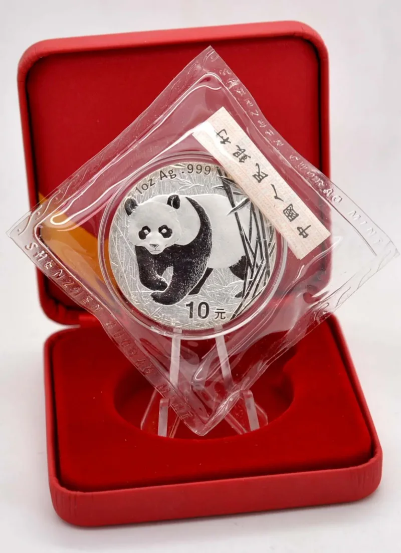 10 Yuan Silber China Panda 2002 in Folie und Box mit Kontrollzettel