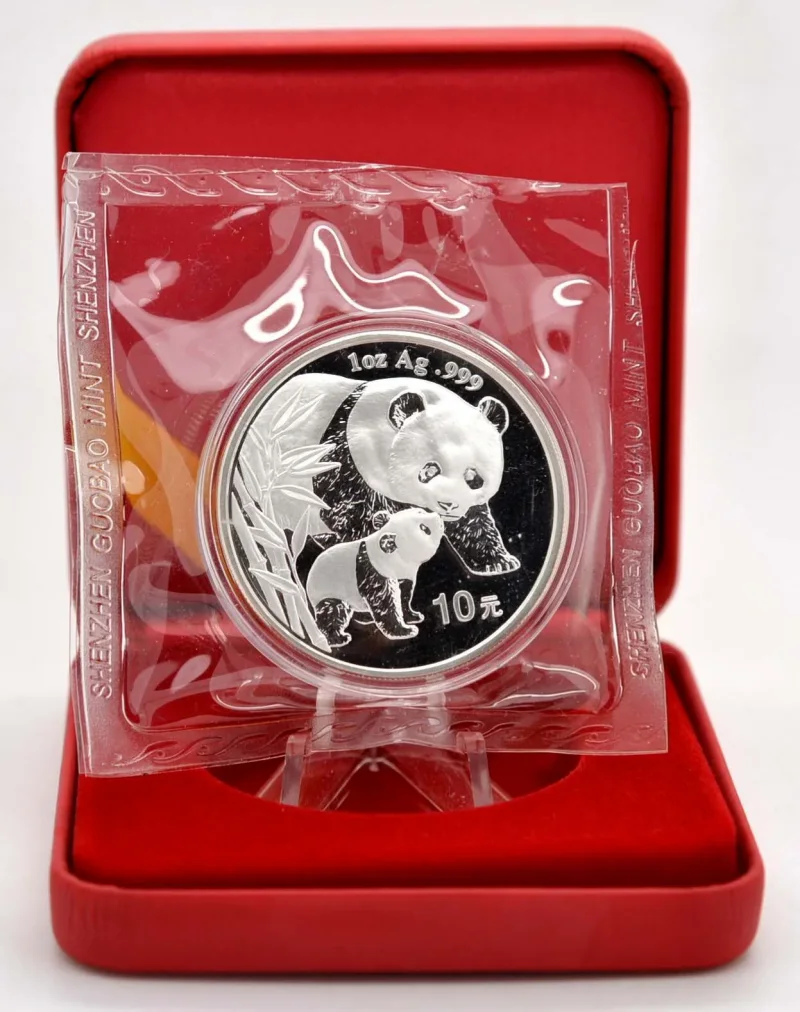 10 Yuan Silber China Panda 2004 in Folie und Box mit Kontrollzettel