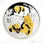 10 Yuan Silber China Panda 2025 mit Goldapplikation