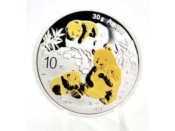 10 Yuan Silber China Panda 2025 mit Goldapplikation