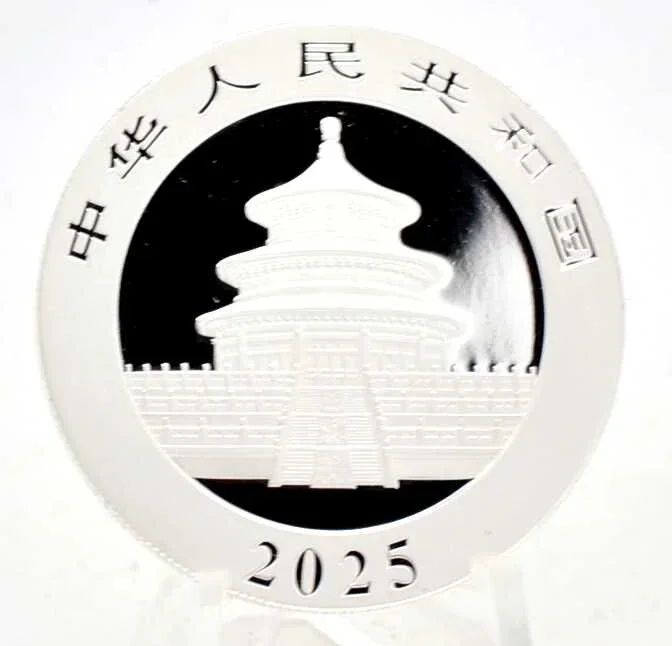 10 Yuan Silber China Panda 2025 mit Goldapplikation