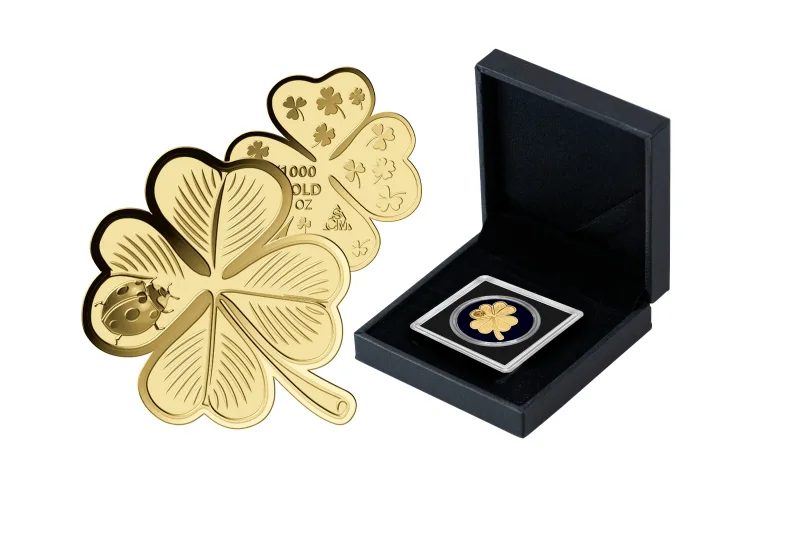 Glücksbringer Kleeblatt 1/1000 Oz 999 Goldmedaille in Box